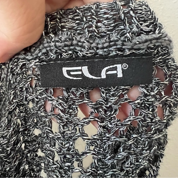 ELA Gray Open Knit Metallic Crew Neck Sweater for Women - Picture 7 of 8